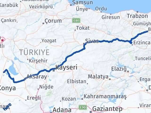 Bayburt Cihanbeyli Konya Arası Kaç Km - Yol Haritası