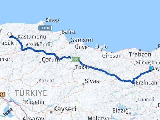 Bayburt Daday Kastamonu Arası Kaç Km - Yol Haritası