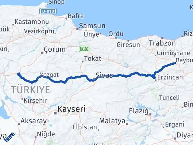 Bayburt Delice Kırıkkale Arası Kaç Km - Yol Haritası