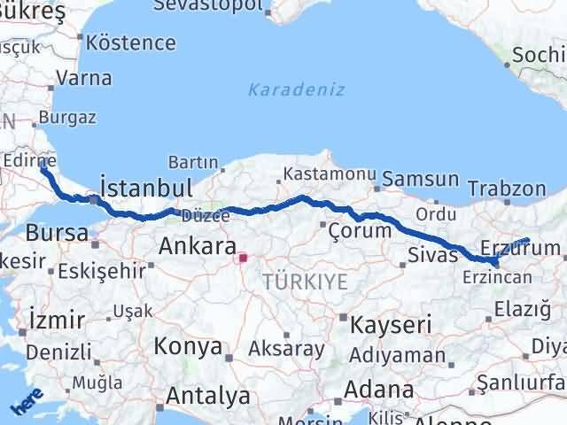 Bayburt Demirköy Kırklareli Arası Kaç Km - Yol Haritası