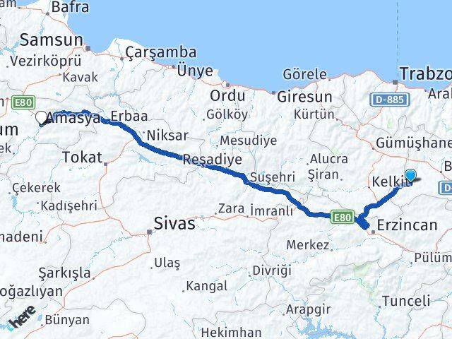Bayburt Demirözü Amasya Arası Kaç Km - Yol Haritası