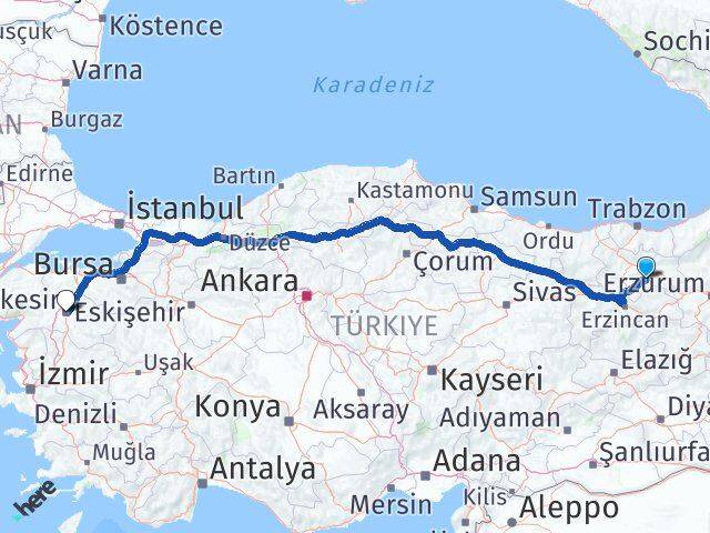 Bayburt Demirözü Balıkesir Arası Kaç Km - Yol Haritası