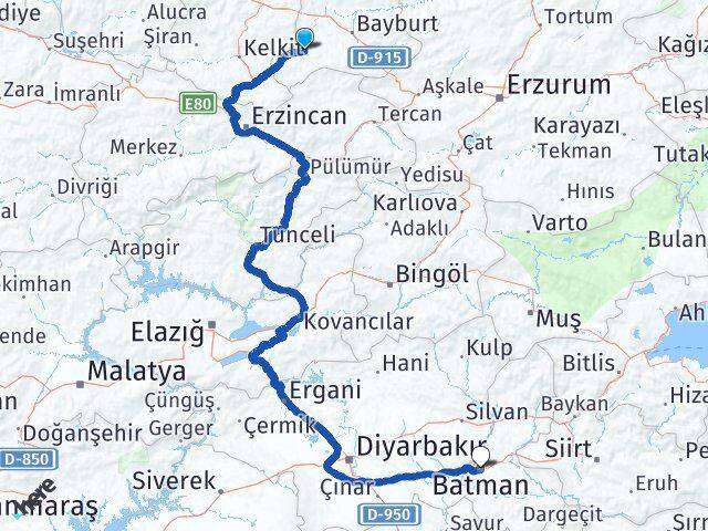 Bayburt Demirözü Batman Arası Kaç Km - Yol Haritası