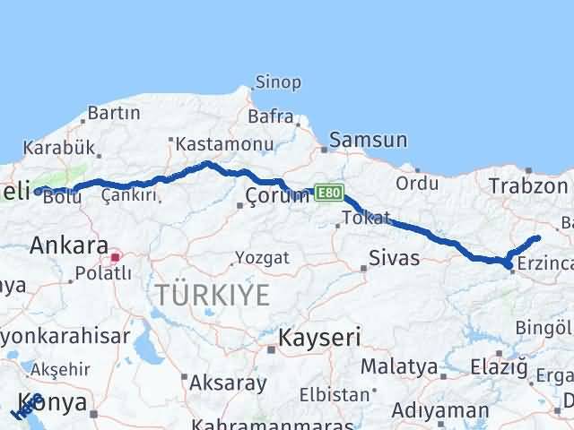 Bayburt Demirözü Bolu Arası Kaç Km - Yol Haritası