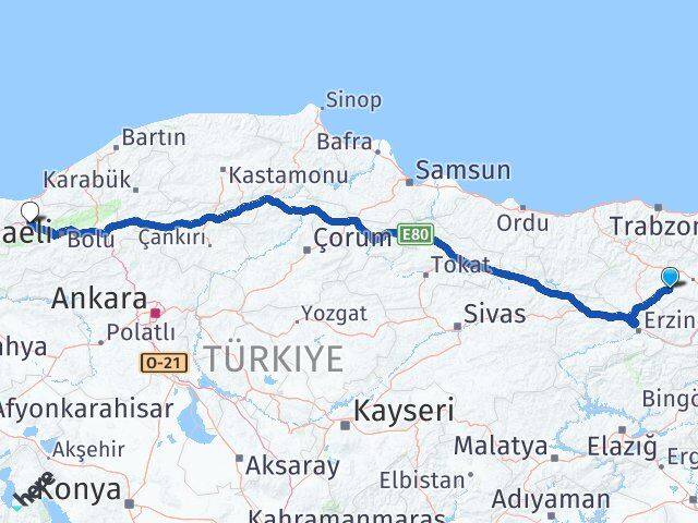 Bayburt Demirözü Düzce Arası Kaç Km - Yol Haritası