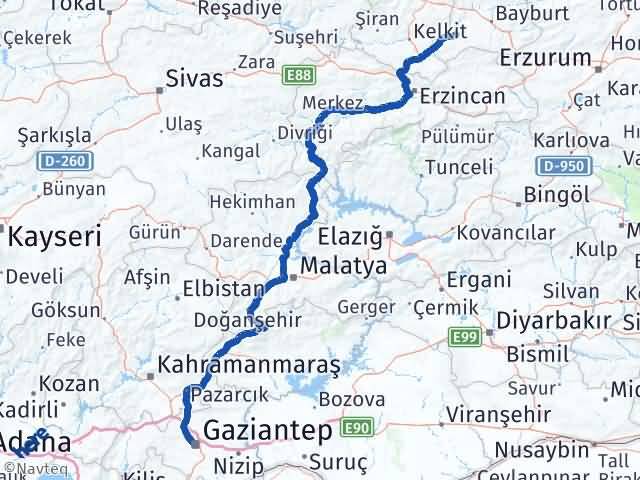 Bayburt Demirözü Gaziantep Arası Kaç Km - Yol Haritası