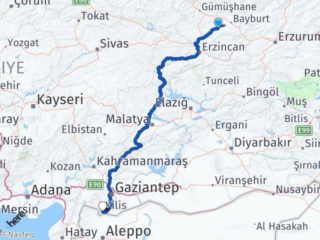 Bayburt Demirözü Kilis Arası Kaç Km - Yol Haritası