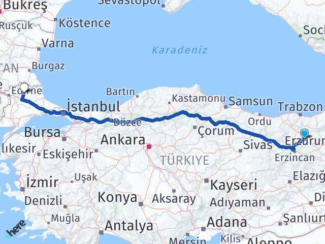Bayburt Demirözü Kırklareli Arası Kaç Km - Yol Haritası