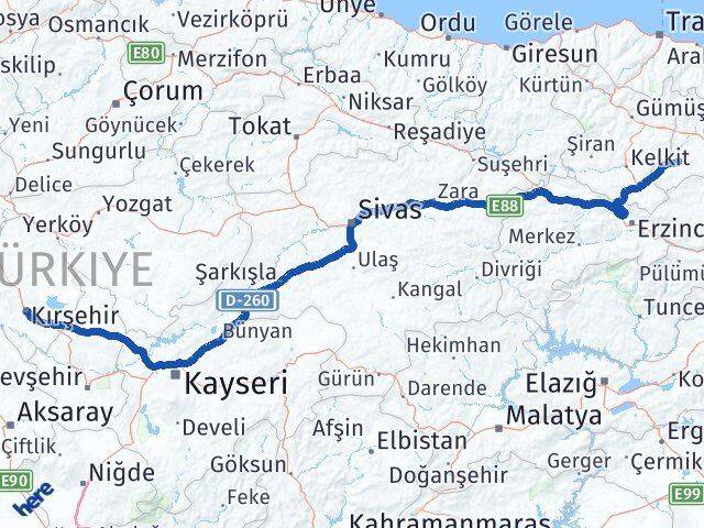 Bayburt Demirözü Kırşehir Arası Kaç Km - Yol Haritası