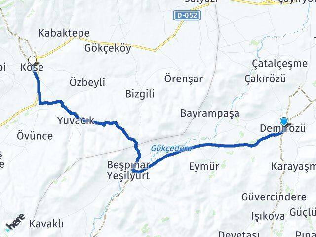 Bayburt Demirözü Köse Gümüşhane Arası Kaç Km - Yol Haritası