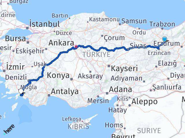 Bayburt Demirözü Muğla Arası Kaç Km - Yol Haritası