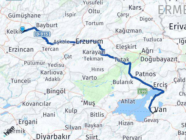Bayburt Demirözü Van Arası Kaç Km - Yol Haritası