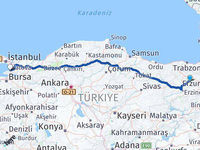 Bayburt Demirözü Yalova Arası Kaç Km - Yol Haritası