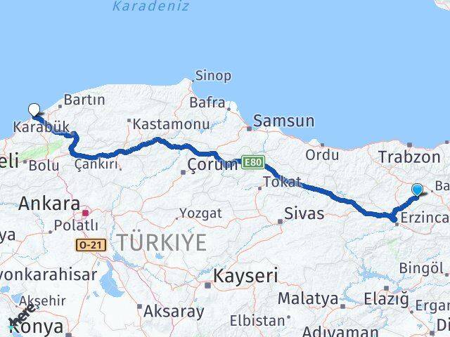 Bayburt Demirözü Zonguldak Arası Kaç Km - Yol Haritası