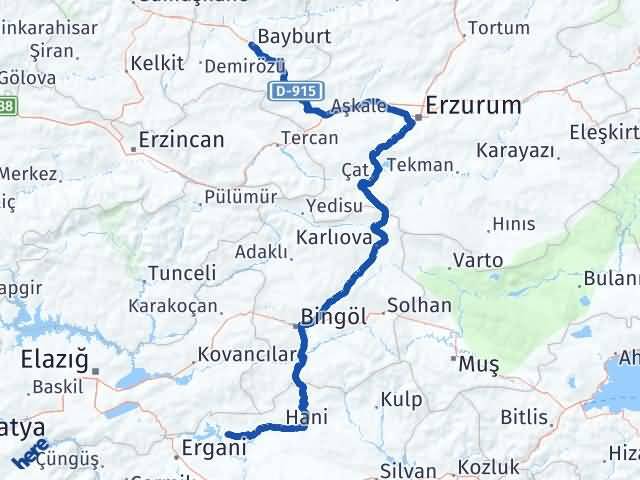 Bayburt Dicle Diyarbakır Arası Kaç Km - Yol Haritası