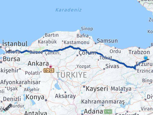 Bayburt Dilovası Kocaeli Arası Kaç Km - Yol Haritası