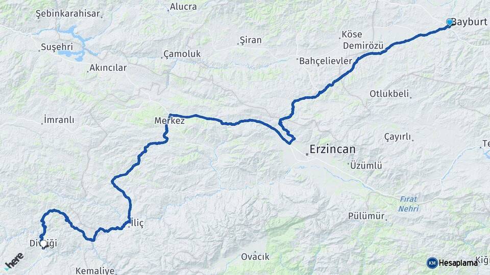 Bayburt Divriği Sivas Arası Kaç Km - Yol Haritası