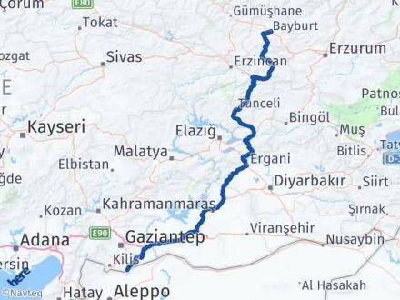 Bayburt Elbeyli Kilis Arası Kaç Km - Yol Haritası