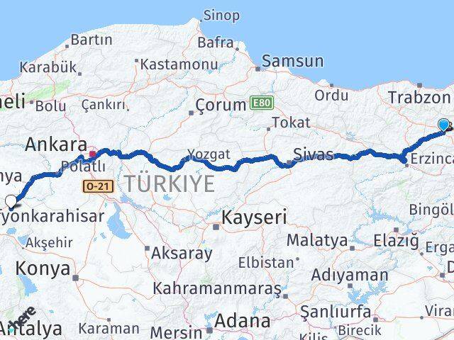 Bayburt Emirdağ Afyonkarahisar Arası Kaç Km - Yol Haritası