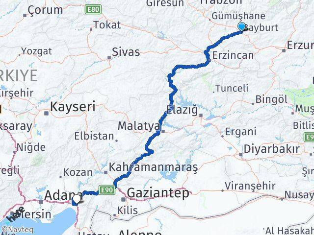 Bayburt Erzin Hatay Arası Kaç Km - Yol Haritası
