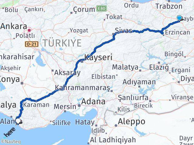 Bayburt Gazipaşa Antalya Arası Kaç Km - Yol Haritası