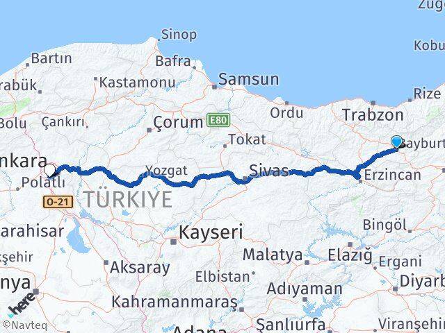 Bayburt Gölbaşı Ankara Arası Kaç Km - Yol Haritası