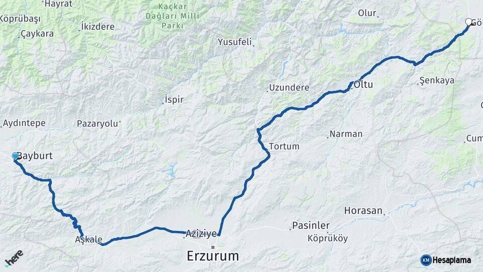 Bayburt Göle Ardahan Arası Kaç Km - Yol Haritası