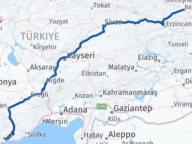 Bayburt Gülnar Mersin Arası Kaç Km - Yol Haritası