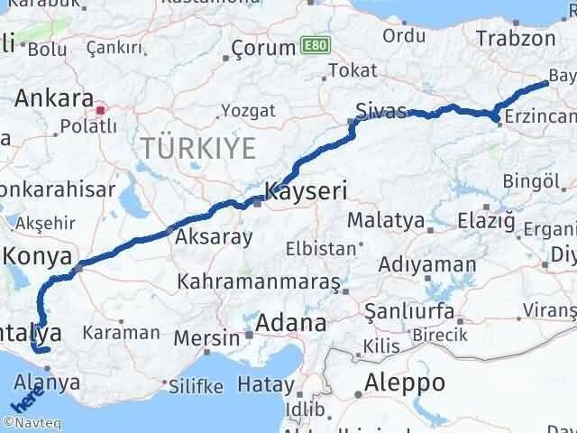 Bayburt Gündoğmuş Antalya Arası Kaç Km - Yol Haritası