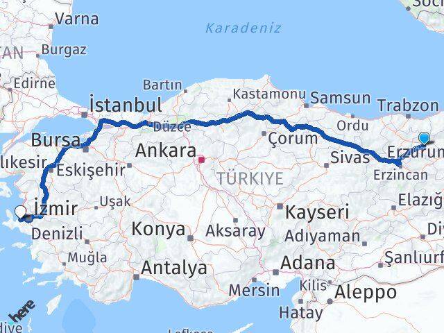 Bayburt Güzelbahçe İzmir Arası Kaç Km - Yol Haritası