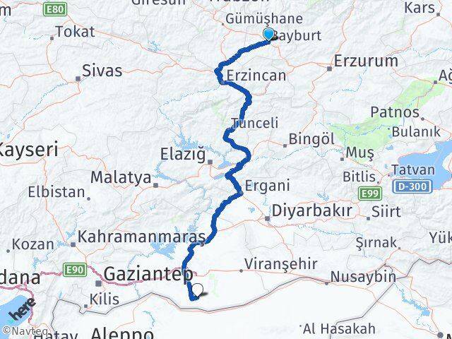 Bayburt Harran Şanlıurfa Arası Kaç Km - Yol Haritası