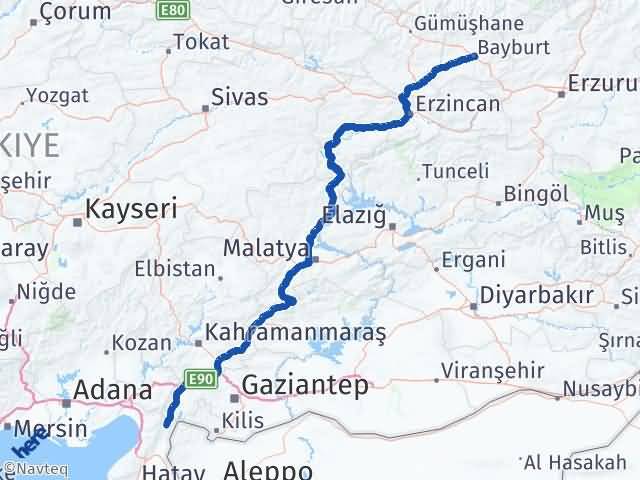 Bayburt Hassa Hatay Arası Kaç Km - Yol Haritası