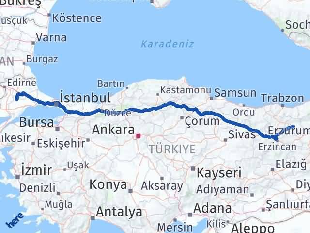 Bayburt Hayrabolu Tekirdağ Arası Kaç Km - Yol Haritası