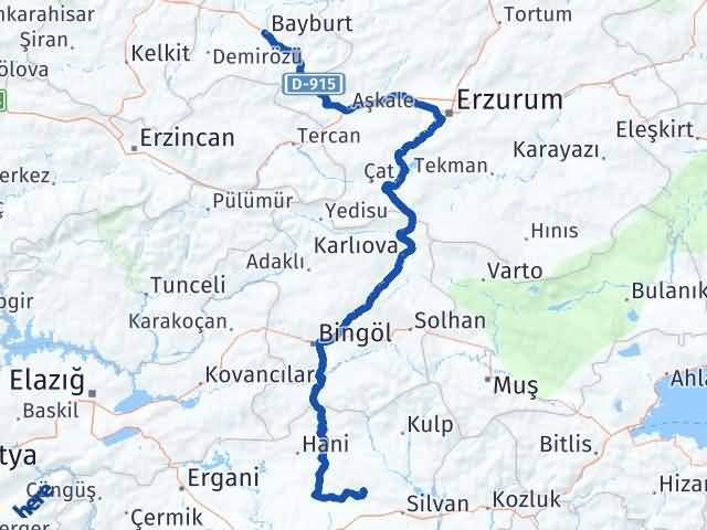 Bayburt Hazro Diyarbakır Arası Kaç Km - Yol Haritası