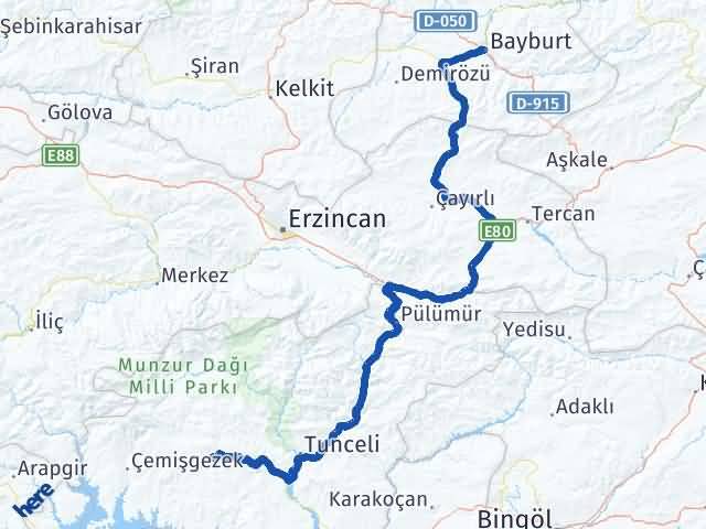 Bayburt Hozat Tunceli Arası Kaç Km - Yol Haritası