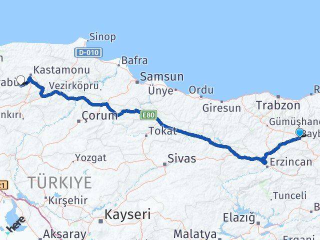 Bayburt İhsangazi Kastamonu Arası Kaç Km - Yol Haritası