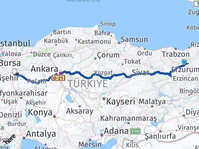 Bayburt İnönü Eskişehir Arası Kaç Km - Yol Haritası