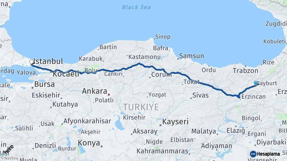 Bayburt İstanbul Arası Kaç Km - Yol Haritası