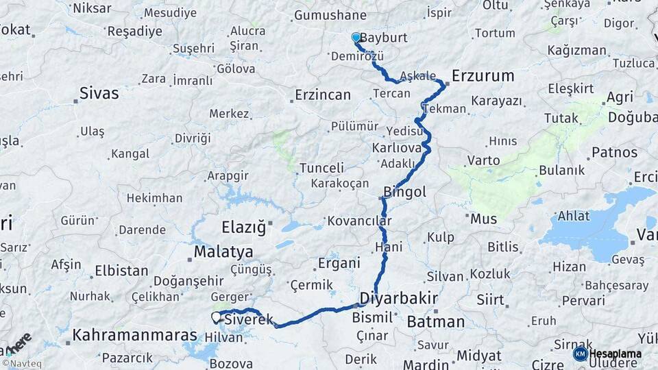 Bayburt Kahta Adıyaman Arası Kaç Km - Yol Haritası