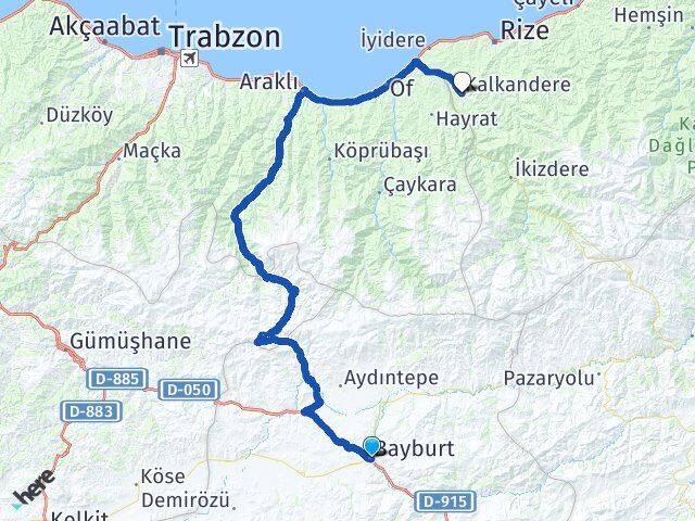 Bayburt Kalkandere Rize Arası Kaç Km - Yol Haritası
