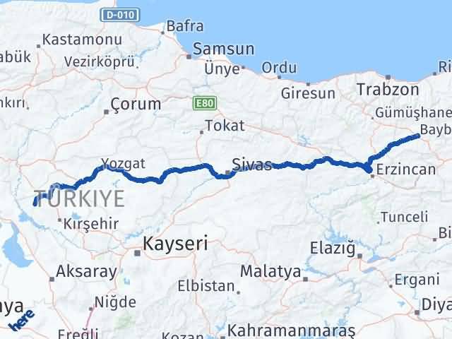 Bayburt Kaman Kırşehir Arası Kaç Km - Yol Haritası