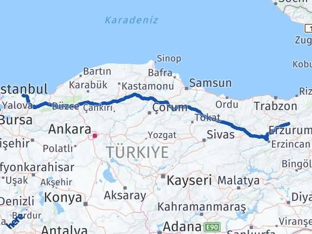 Bayburt Kandıra Kocaeli Arası Kaç Km - Yol Haritası