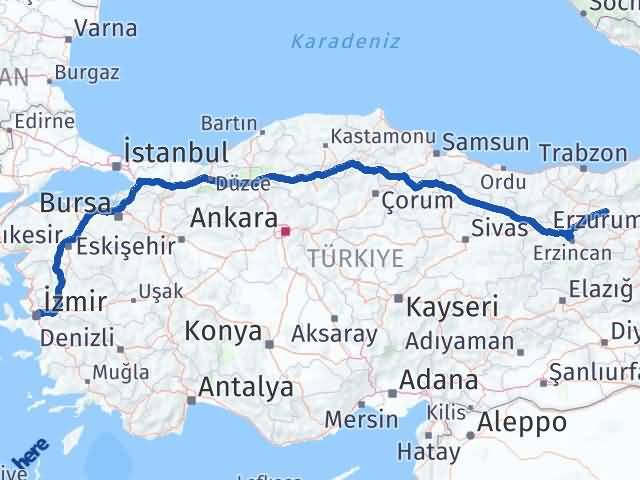 Bayburt Karabağlar İzmir Arası Kaç Km - Yol Haritası
