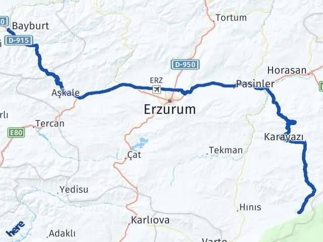 Bayburt Karaçoban Erzurum Arası Kaç Km - Yol Haritası