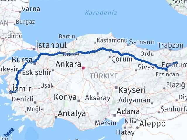 Bayburt Karşıyaka İzmir Arası Kaç Km - Yol Haritası