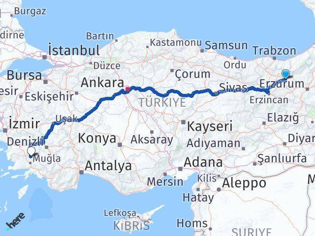 Bayburt Kavaklıdere Muğla Arası Kaç Km - Yol Haritası