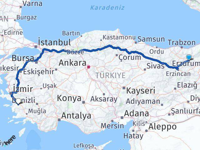 Bayburt Koçarlı Aydın Arası Kaç Km - Yol Haritası