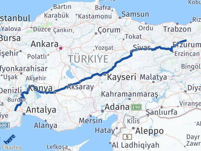 Bayburt Korkuteli Antalya Arası Kaç Km - Yol Haritası