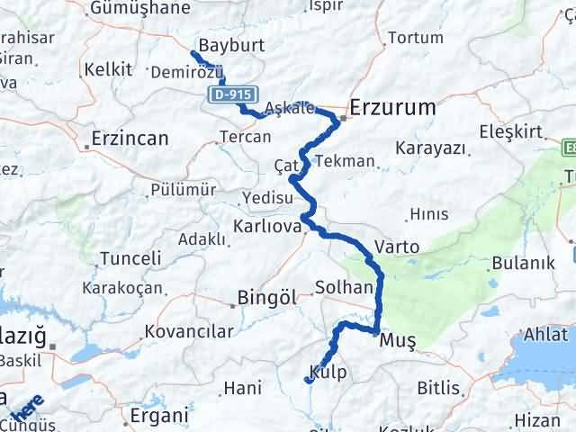 Bayburt Kulp Diyarbakır Arası Kaç Km - Yol Haritası