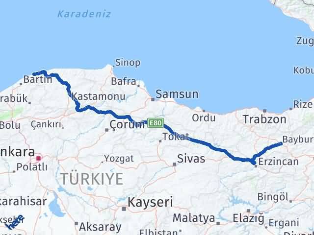 Bayburt Kurucaşile Bartın Arası Kaç Km - Yol Haritası